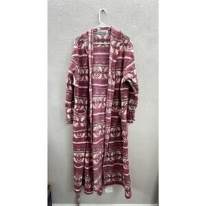 Night Gear Womens Robe One Size Pink Aztec Vintage Lounge Wear Fleece
